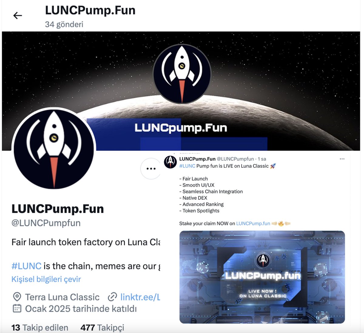 The Terra Classic community has launched its own memecoin platform. LUNCPumpFun is now live... You can create memecoin tokens via LUNCPumpFun. Active use of the platform can have a positive impact on $LUNC and $USTC.

In an environment where the memecoin craze has reached its