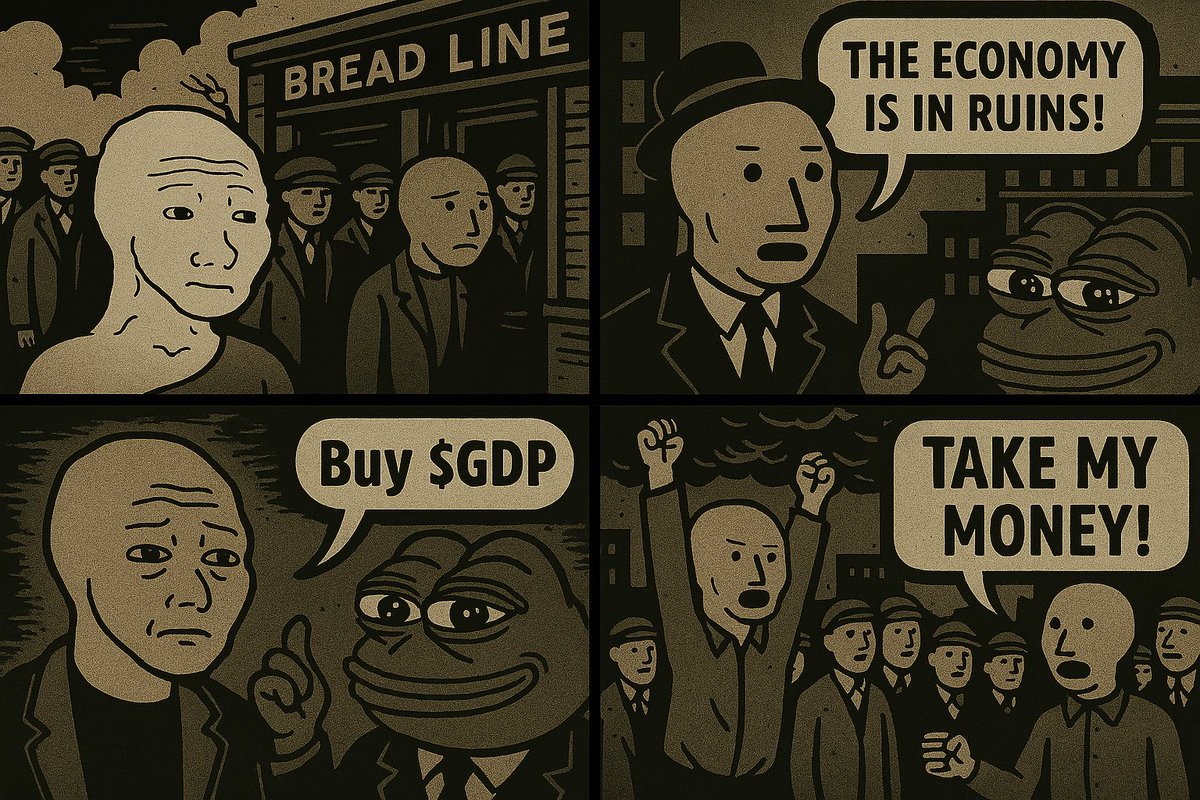 Breadlines are back.
Hope is gone.
The NPCs are broke.

This isn’t just a recession — it’s a reckoning.

$GDP
Minted from misery