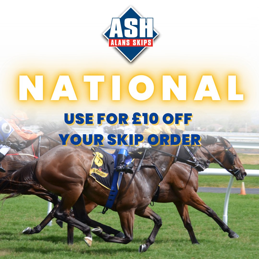 Saddle up for the #GrandNational weekend! Race on over to our website to grab a £10 discount on your skip order with the code NATIONAL at checkout! 🏇💸

Offer ends Monday ⏰

#GrandNational2025 #Aintree #SkipHire #Wrexham #Cheshire #NorthWest