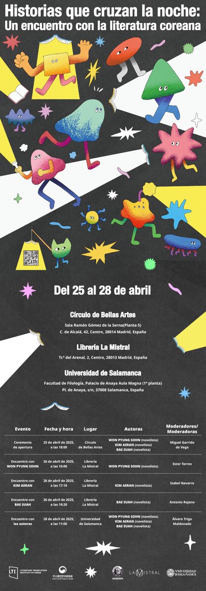 Os comparto esta imagen promocional de <a href="/ltikorea/">LTI Korea</a> sobre los encuentros con escritoras surcoreanas que tendrá lugar por la <a href="/lanochelibros/">LaNochedelosLibros</a>  en <a href="/cbamadrid/">Círculo de Bellas Artes - Casa Europa</a> <a href="/lamistralmadrid/">Librería La Mistral</a> y <a href="/usal/">Universidad de Salamanca</a>