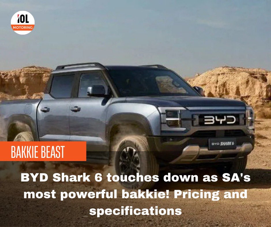 IOLmotoring's tweet photo. The all-new BYD Shark 6 is here, and it’s making waves as South Africa’s most powerful bakkie! Here’s what you need to know about pricing, features, and performance.
#BYDShark6 #PowerfulBakkie #SACars #MotoringNews #BakkieLaunch #BYD #CarLaunch 
https://t.co/90ROHjyPh8 https://t.co/tP9b08cylm