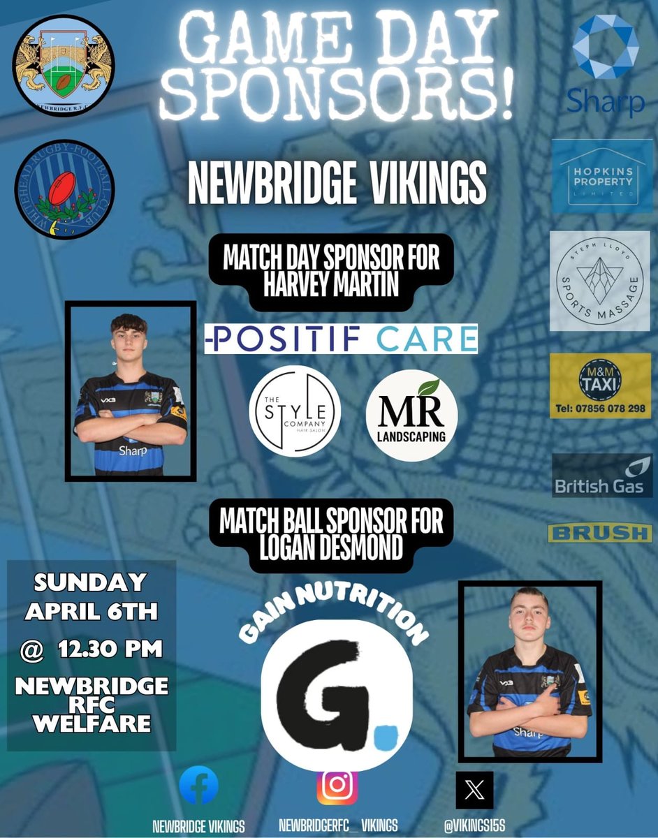 Vikings16s's tweet photo. Huge thanks as always to all our Sponsors who support the boys season after season. Special thanks to this week's Match &amp; Match Ball Sponsors kindly provided by @HarveyM33655490 &amp; @LoganDesmond5 #Vikings #MatchSponsor #MatchBallSponsor https://t.co/Tgvb67zQkf