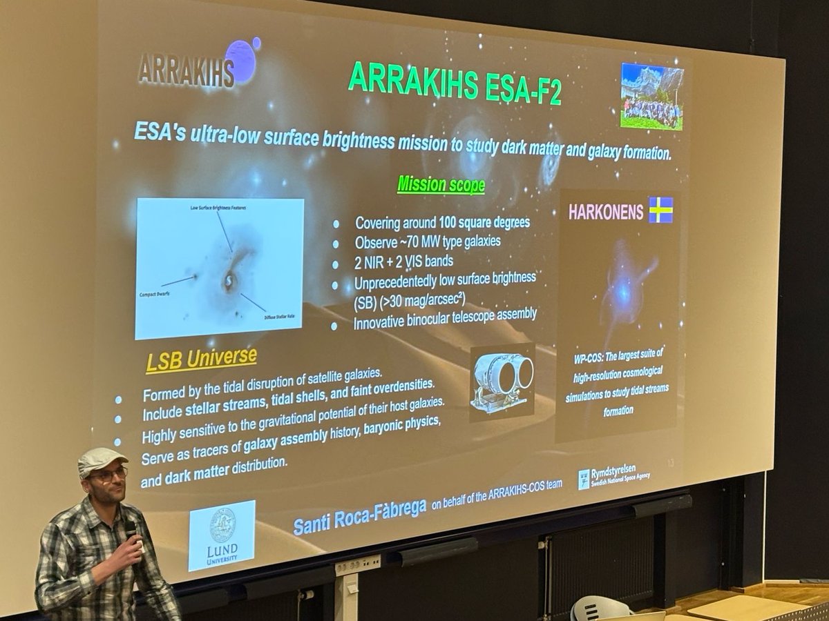 ARRAKIHS (@arrakihs) on Twitter photo A few days ago, Santi Roca-Fàbrega (<a href="/lunduniversity/">Lund University</a> ), our #Cosmological Simulations WP Coordinator, participated in #SpaceResearchersSweden2025 in #Kiruna, where he presented #ARRAKIHS to the scientific community and representatives from the #SwedishSpaceAgency. A few days ago, Santi Roca-Fàbrega (<a href="/lunduniversity/">Lund University</a> ), our #Cosmological Simulations WP Coordinator, participated in #SpaceResearchersSweden2025 in #Kiruna, where he presented #ARRAKIHS to the scientific community and representatives from the #SwedishSpaceAgency.
