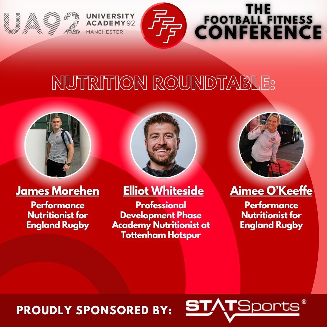 Football Fitness Federation (@footballfitfed) on Twitter photo Conference Roundtable #2 includes 3 industry leading Nutritionists <a href="/James_Morehen/">Dr James Morehen</a> <a href="/ElliotWhiteside/">Elliot Whiteside</a> & <a href="/Aimeeellen1/">Aimee O'Keeffe</a>
<a href="/statsports/">STATSports</a>
<a href="/UA92MCR/">University Academy 92 (UA92)</a> Conference Roundtable #2 includes 3 industry leading Nutritionists <a href="/James_Morehen/">Dr James Morehen</a> <a href="/ElliotWhiteside/">Elliot Whiteside</a> & <a href="/Aimeeellen1/">Aimee O'Keeffe</a>
<a href="/statsports/">STATSports</a>
<a href="/UA92MCR/">University Academy 92 (UA92)</a>