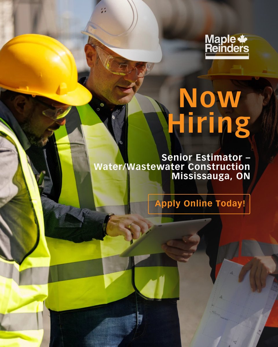 MapleReinders's tweet image. #NowHiring: Maple Reinders is looking to add an experienced #SeniorEstimator to our team in Mississauga, ON. The successful candidate will have the opportunity to work on a variety of civil projects with a focus on Water/Wastewater. 

Apply today: tinyurl.com/4xp96yc2