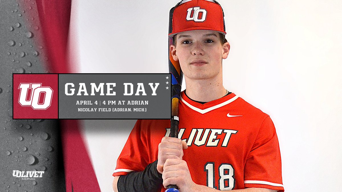 ⚾️GAME DAY⚾️ The @UOlivetBASEBALL team heads to Adrian for a MIAA game against the Bulldogs.

🆚 Adrian
🕓 4 pm
📊 olivetcomets.com/links/7k4aow
💻 olivetcomets.com/links/7aomsg

#GoCOMETS | #UONation | #d3baseball