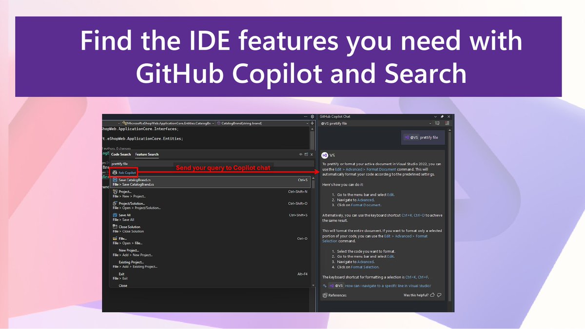 Discover IDE features with GitHub Copilot Chat in Visual Studio! Streamline your coding and boost productivity right in your workflow. Check it out. 📖 msft.it/6015qsXdX