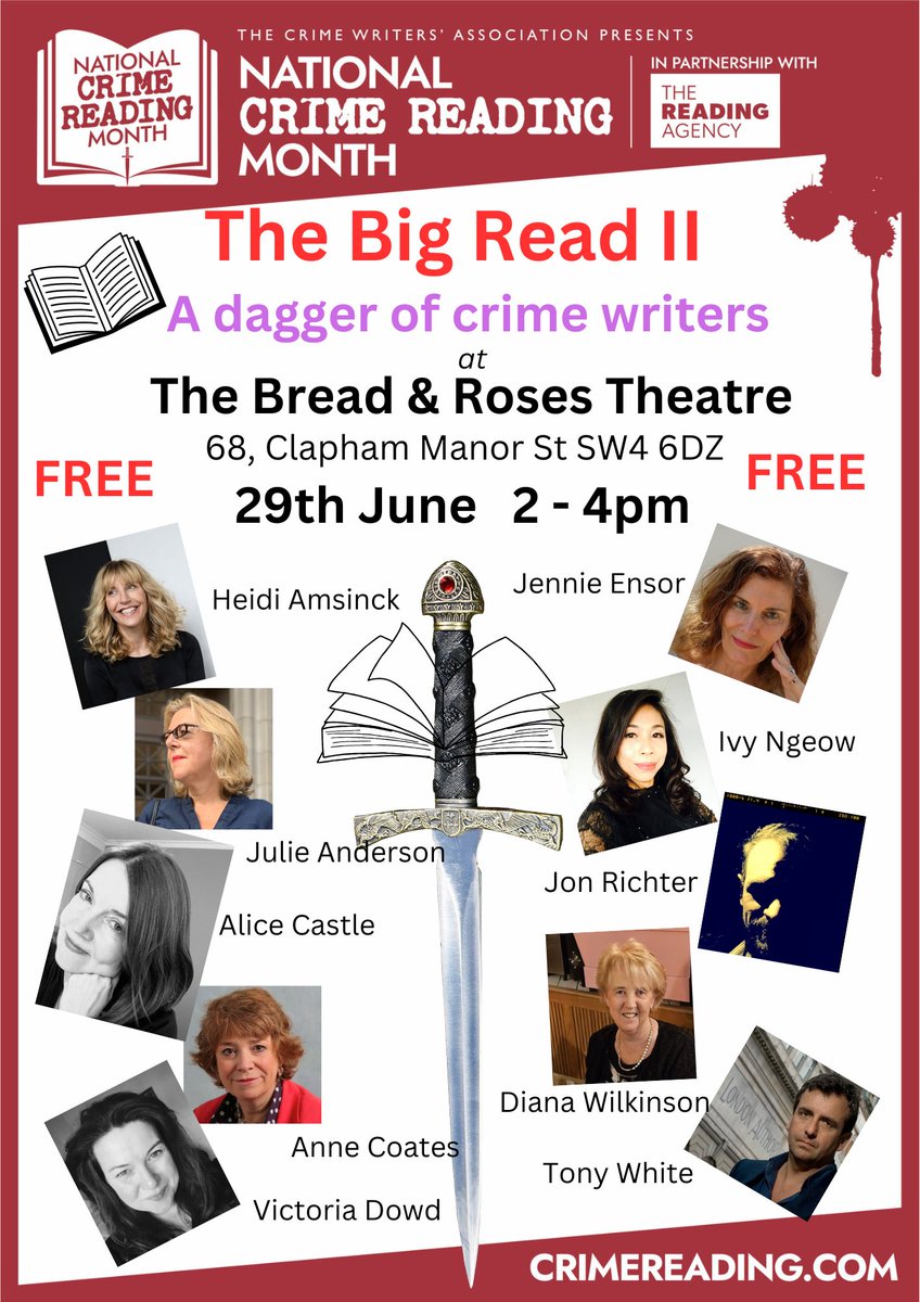For Nat. Crime Reading Month join the crime writers <a href="/breadrosespub/">Bread and Roses Clapham</a> for a free Sunday afternoon of crime and mystery. <a href="/HeidiAmsinck1/">Heidi Amsinck</a> <a href="/AliceMCastle/">Alice Castle</a> <a href="/Anne_Coates1/">Anne Coates 🇪🇺 💙 🇺🇦</a> <a href="/victoria_dowd/">Victoria Dowd - author</a> Jennie Ensor <a href="/ivyngeow/">Ivy Ngeow #TheAmericanBoyfriend</a> <a href="/richterwrites/">Jon Richter</a> <a href="/DiWilkinson2020/">Diana Wilkinson</a> <a href="/tony_white_/">Tony White</a>  RSVP app.lineupnow.com/event/national…
