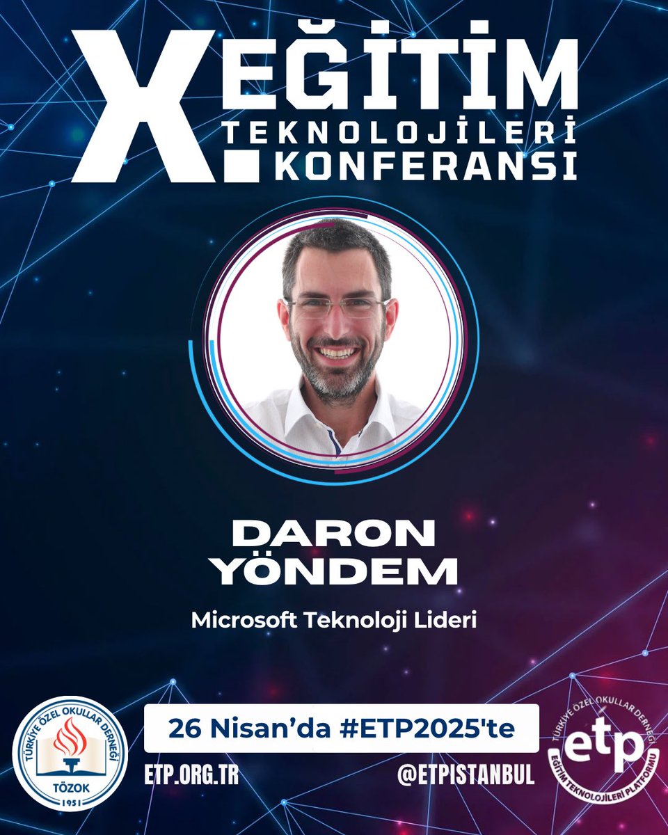 ETP İstanbul #ETP2025 (@etpistanbul) on Twitter photo Microsoft Teknoloji Lideri <a href="/daronyondem/">Daron Yondem</a> , ETP 2025’te bizlerle.Bulut bilişim,yapay zekâ ve yazılım mimarisi alanlarında uzmanlığıyla tanınan Yöndem,teknoloji ve eğitim dünyasını buluşturan etkileyici bir sunumla sahnede olacak. Dijital dönüşümün nabzını birlikte tutalım. #etp2025 Microsoft Teknoloji Lideri <a href="/daronyondem/">Daron Yondem</a> , ETP 2025’te bizlerle.Bulut bilişim,yapay zekâ ve yazılım mimarisi alanlarında uzmanlığıyla tanınan Yöndem,teknoloji ve eğitim dünyasını buluşturan etkileyici bir sunumla sahnede olacak. Dijital dönüşümün nabzını birlikte tutalım. #etp2025
