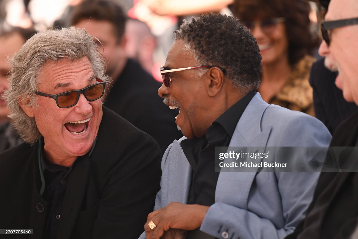 Todd_Spence's tweet image. Kurt Russell and Keith David laughing with each other at Carpenter’s star ceremony is the salve we all need right now