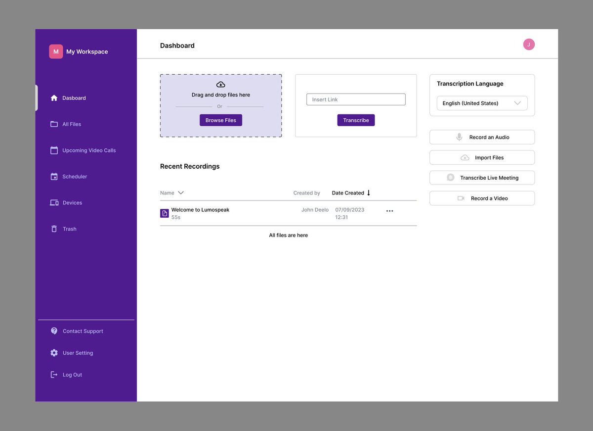 Here’s a dashboard design I created for a speech-to-text software. Focused on making file uploads and transcriptions seamless and intuitive