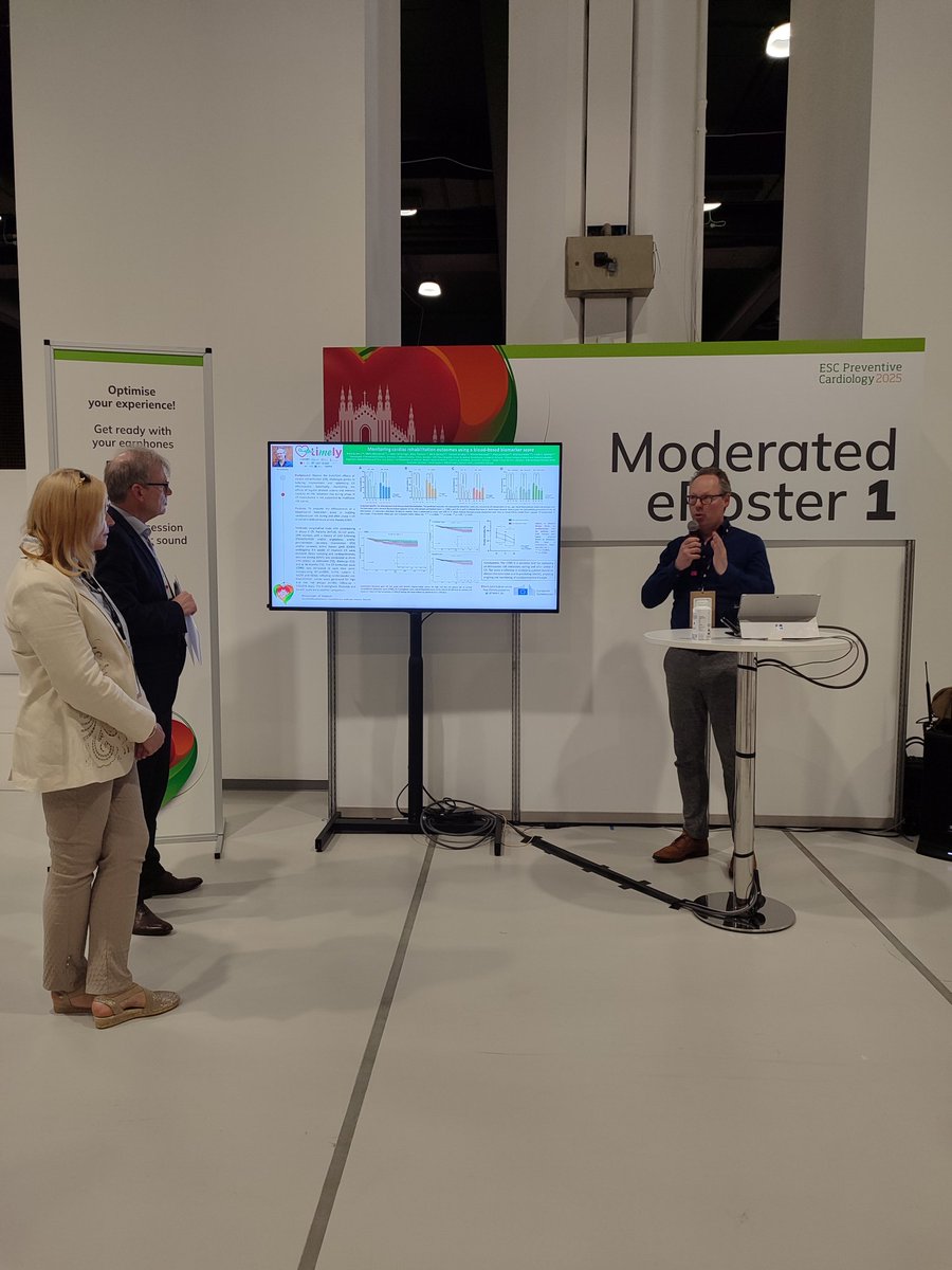 At the #ESCPrev2025 🇪🇺 data from the blood-based #biomarker score 🩸🔬 from #TIMELYEU trial was presented with great interaction from attendees. 
Impactful results by <a href="/Borisschmitz/">Boris Schmitz</a> 
Check out and follow the updates from the #EUTIMELY trial here 👇🏽
timely-project.com