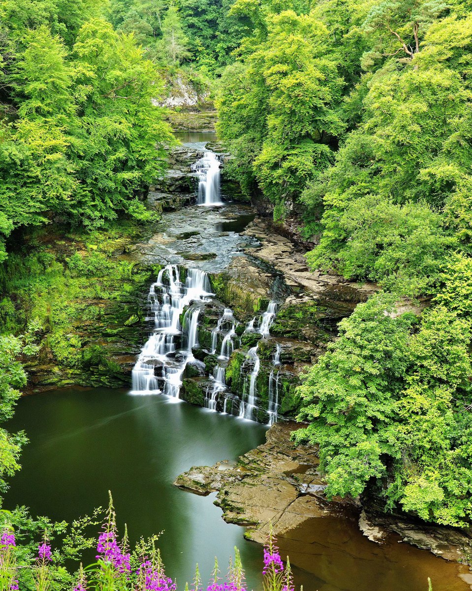 Beautifully tiered Corra Linn waterfall belonging in the Falls of Clyde series near Lanark in Scotland, UK 
🏴󠁧󠁢󠁳󠁣󠁴󠁿 🇬🇧