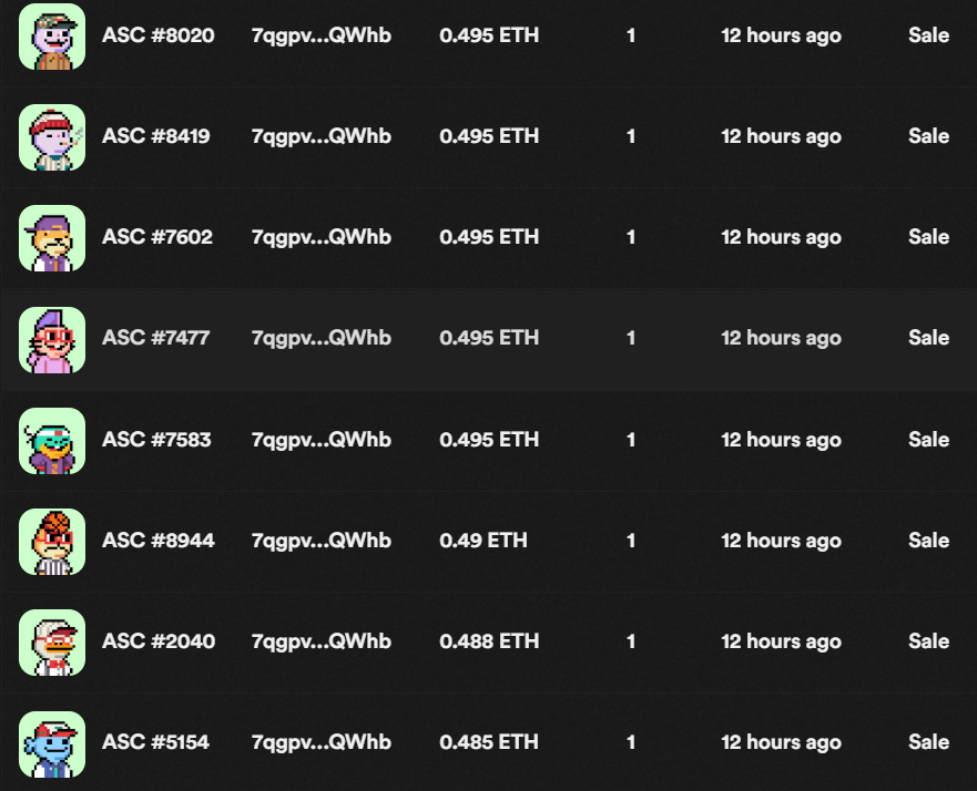 🚨NFT ASC started buying back en masse🚨

😱 Yesterday two new wallets bought up <a href="/asclubnft/">After School Club</a>  to the tune of ~12.36 ETH

7qgpvbf7x7VxQLLywHySjq4spJocf13sDsrGewALQWhb - 7.3 ETH

FNSdujc3MQRinBa991Rjah4eoXrnqLNx1XDoEGqvRxhj - 5.07 ETH

Insiders know something about the snapshot❓