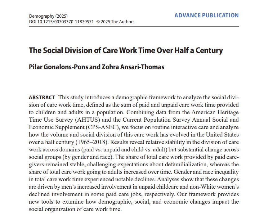 Demography Journal (@readdemography) on Twitter photo “Social Division of Care Work Time Over Half a Century”: <a href="/pilargonalons/">Pilar Gonalons-Pons</a> & <a href="/z_ansari_thomas/">Zohra Ansari-Thomas</a> provide population-level estimates for the volume & division of care work time across paid/unpaid & child/adult care domains. <a href="/SociologyatPenn/">Sociology at Penn</a> <a href="/PennPSC/">PennPSC</a> <a href="/FandMCollege/">Franklin & Marshall</a> ow.ly/Fyai50VuJAF “Social Division of Care Work Time Over Half a Century”: <a href="/pilargonalons/">Pilar Gonalons-Pons</a> & <a href="/z_ansari_thomas/">Zohra Ansari-Thomas</a> provide population-level estimates for the volume & division of care work time across paid/unpaid & child/adult care domains. <a href="/SociologyatPenn/">Sociology at Penn</a> <a href="/PennPSC/">PennPSC</a> <a href="/FandMCollege/">Franklin & Marshall</a> ow.ly/Fyai50VuJAF