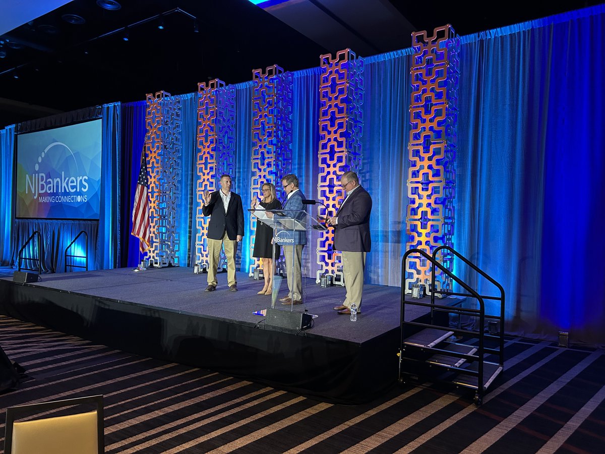 Outgoing Chair Pat Ryan swears in NJBankers new slate of officers, 2nd Vice Chair Jorge Gomes of Lusitania Bank, 1st Vice Chair Liz Magennis of ConnectOne Bank and our new Chair Craig Montanaro of Kearny Bank. Congratulations to all
