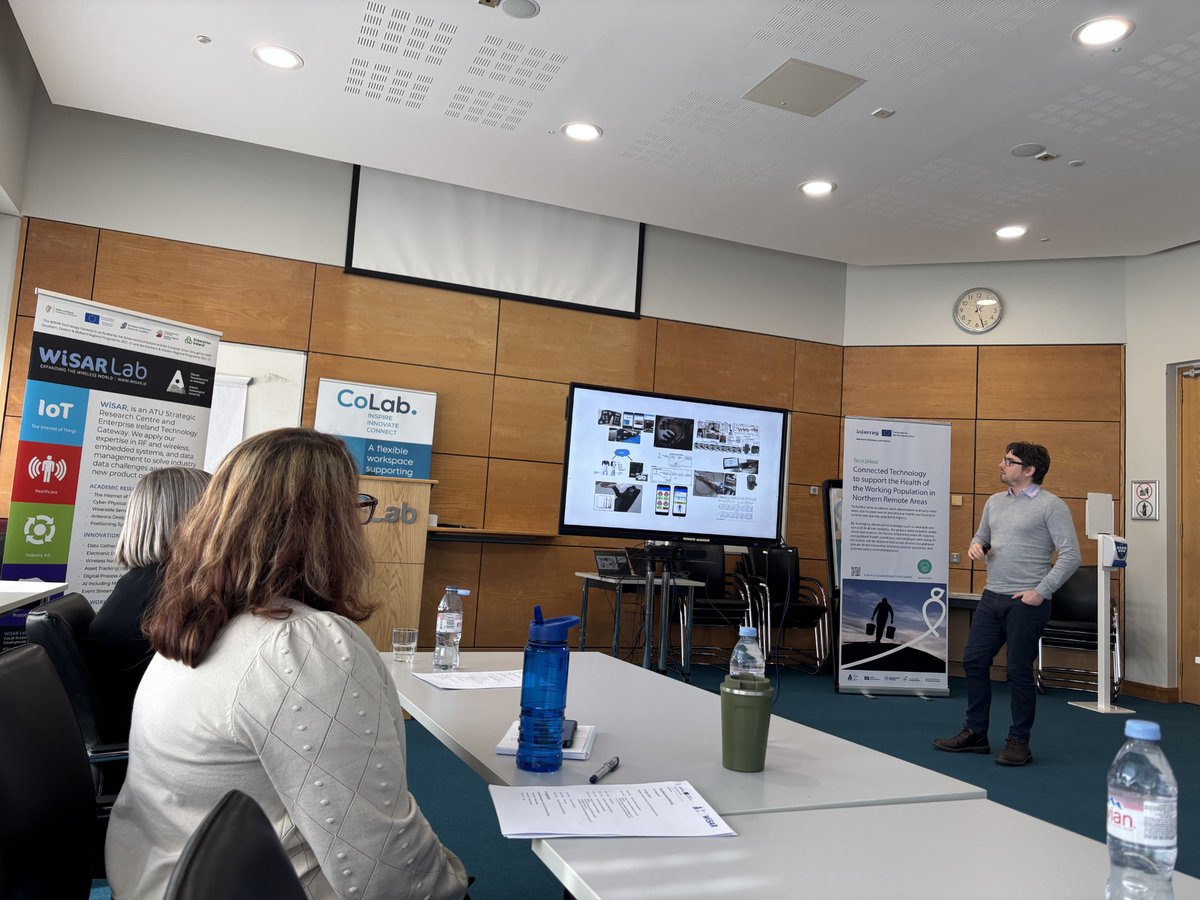 WirelessIoT's tweet photo. 💡 Day one of #Tech2Heal continued with Applied Tech in Wellbeing at ATU Letterkenny!

🧠 Wearables for Parkinson’s (Dr. Tedesco)
🎮 VR for elderly care (Dr. Farrelly)
🏥 Virtual wards for COPD (Claire McRory)🚀 

Innovation transforming healthcare!

#Tech2Heal #InterregNPA https://t.co/mioNg5oaGK