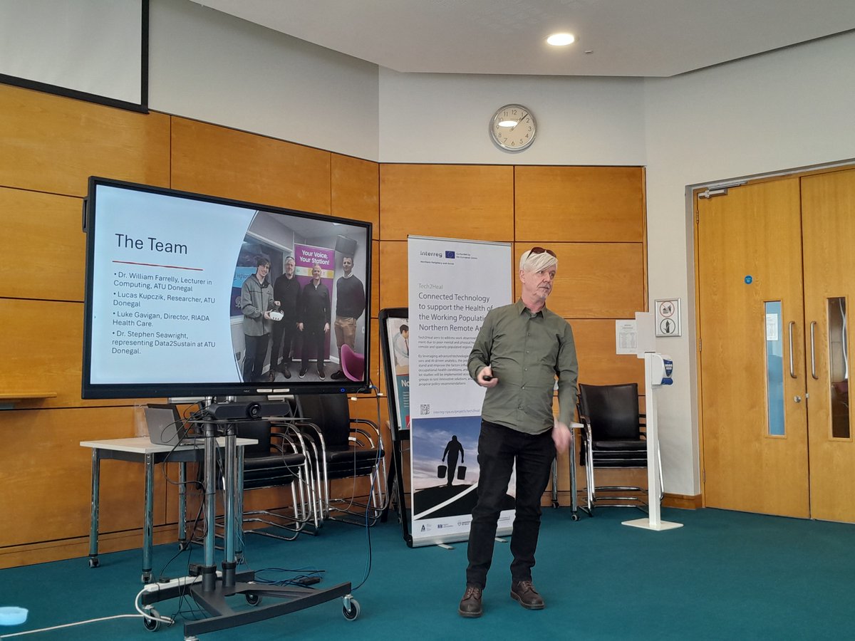 WirelessIoT's tweet photo. 💡 Day one of #Tech2Heal continued with Applied Tech in Wellbeing at ATU Letterkenny!

🧠 Wearables for Parkinson’s (Dr. Tedesco)
🎮 VR for elderly care (Dr. Farrelly)
🏥 Virtual wards for COPD (Claire McRory)🚀 

Innovation transforming healthcare!

#Tech2Heal #InterregNPA https://t.co/mioNg5oaGK
