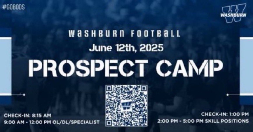 Thanks <a href="/CoachJTGlen/">Jacob Glendinning</a>  and <a href="/IchabodFTBL/">Washburn Football</a> for the camp invite! Can’t wait you see you guys there!