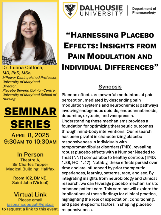 TMD Studies at UMB (@colloca_lab) on Twitter photo Join Dr. <a href="/Colloca_Luana/">Luana Colloca</a> on 4/8 9:30-10:30am for an exciting talk about placebo effects, their therapeutic potential, and patient-specific factors! (Inquire via email for virtual link) #placebo #placeboeffect #chronicpain #tmd Join Dr. <a href="/Colloca_Luana/">Luana Colloca</a> on 4/8 9:30-10:30am for an exciting talk about placebo effects, their therapeutic potential, and patient-specific factors! (Inquire via email for virtual link) #placebo #placeboeffect #chronicpain #tmd