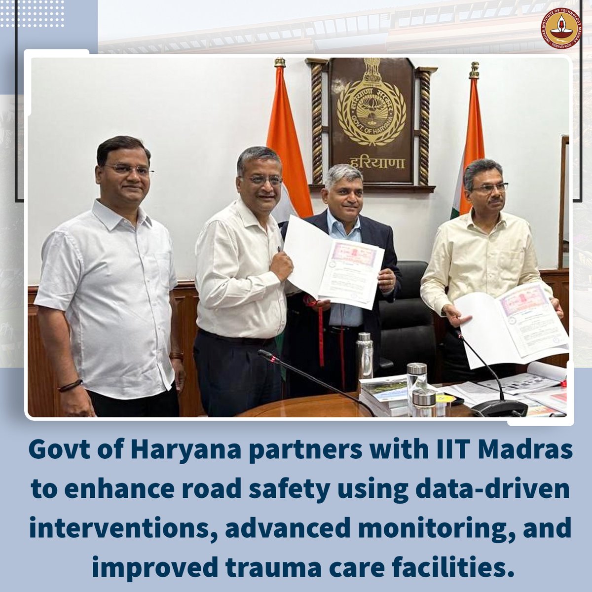 IIT Madras (@iitmadras) on Twitter photo The Haryana Govt extends its partnership with <a href="/iitmadras/">IIT Madras</a> through a 2-year MoU to improve road safety with technology & data analytics. Led by <a href="/CoERS_IITM/">Centre of Excellence for Road Safety, IIT Madras</a>, the initiative will use the ‘Sanjaya’ platform to analyse accident data & plan interventions.
Key steps announced:
✅ The Haryana Govt extends its partnership with <a href="/iitmadras/">IIT Madras</a> through a 2-year MoU to improve road safety with technology & data analytics. Led by <a href="/CoERS_IITM/">Centre of Excellence for Road Safety, IIT Madras</a>, the initiative will use the ‘Sanjaya’ platform to analyse accident data & plan interventions.
Key steps announced:
✅