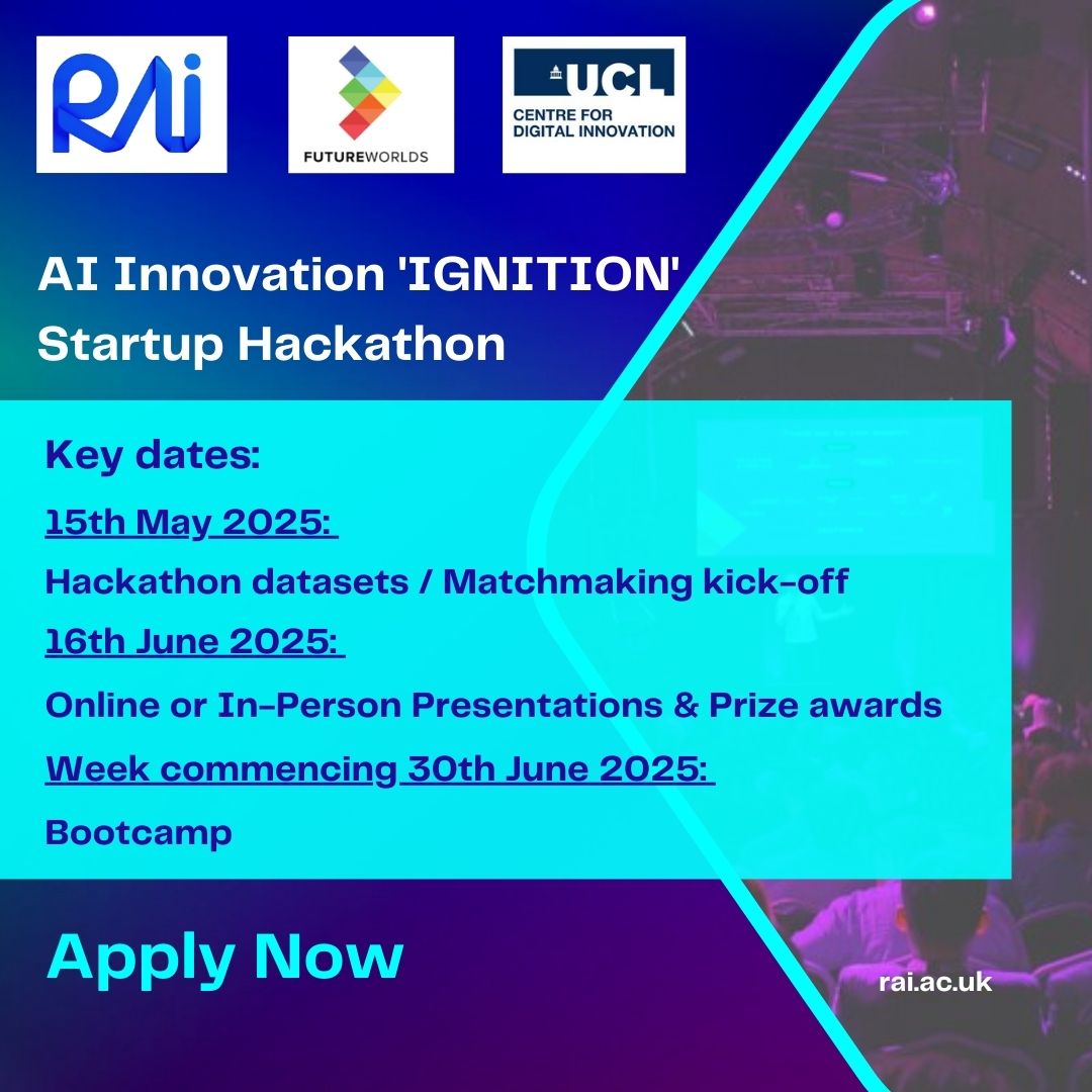 Responsible Ai UK (@responsibleaiuk) on Twitter photo 📢Are you an early career #researcher #ECR #PhD #Postdoc #lecturer with a game-changing #AI idea? This is your moment! With <a href="/FutureWorlds/">Future Worlds</a> and <a href="/UCL_CDI/">UCL Centre for Digital Innovation</a>, <a href="/responsibleaiuk/">Responsible Ai UK</a> invite you to apply for its first ‘IGNITION’ start-up #hackathon!
🌐 Apply now lnkd.in/g4CakrV7 📢Are you an early career #researcher #ECR #PhD #Postdoc #lecturer with a game-changing #AI idea? This is your moment! With <a href="/FutureWorlds/">Future Worlds</a> and <a href="/UCL_CDI/">UCL Centre for Digital Innovation</a>, <a href="/responsibleaiuk/">Responsible Ai UK</a> invite you to apply for its first ‘IGNITION’ start-up #hackathon!
🌐 Apply now lnkd.in/g4CakrV7
