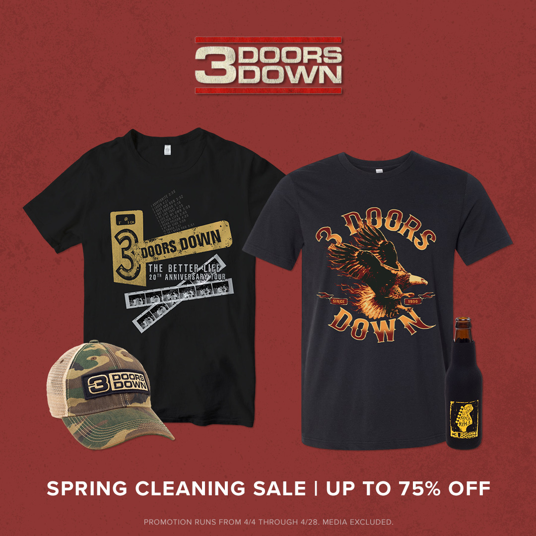 The 3DD spring cleaning merch sale is here. Ready to rock the warmer weather? Refresh your closet with styles up to 75% off now through 4/28! Click the link to shop. 
3doorsdown.shop.redstarmerch.com/store