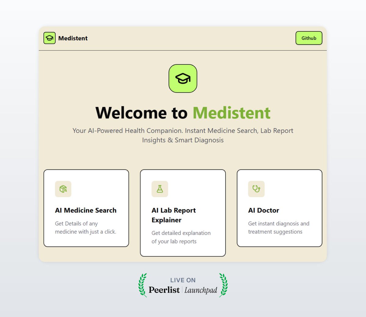 Have you ever been prescribed a new medicine and wish you had a simple way to understand what it does? 🧐 We found just the thing!

Medistent is an AI-Powered Health Companion. It provides instant details about medicines and explains complex lab reports.🏥

Live on Launchpad and