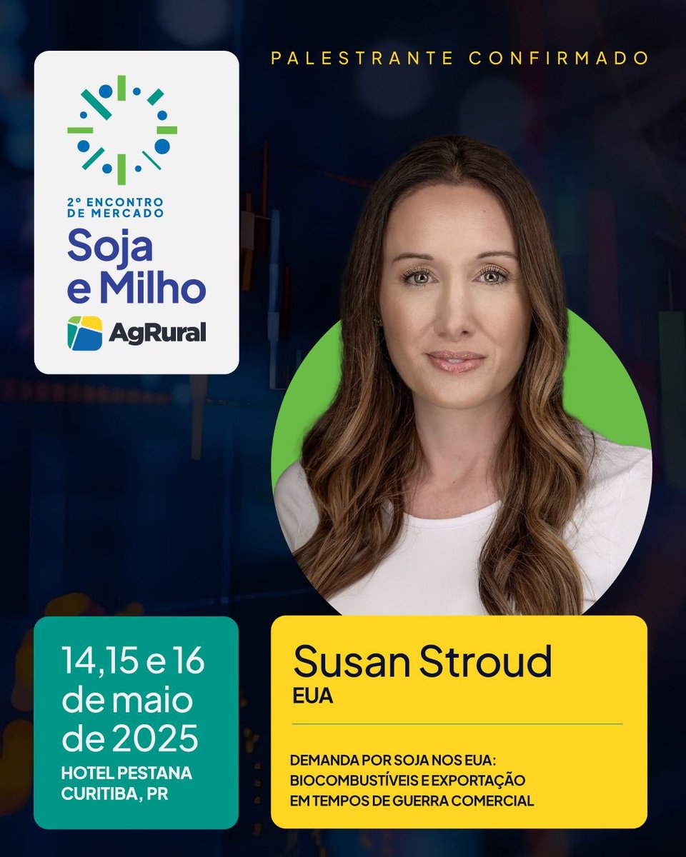 I am so excited to join <a href="/siqueiradaniele/">Daniele Siqueira</a> and the <a href="/AgRural/">AgRural 🇧🇷</a> team in Paraná next month to discuss the changing dynamics of the U.S. #soybeans complex and the impact on world markets!

To learn more or register, click the link below