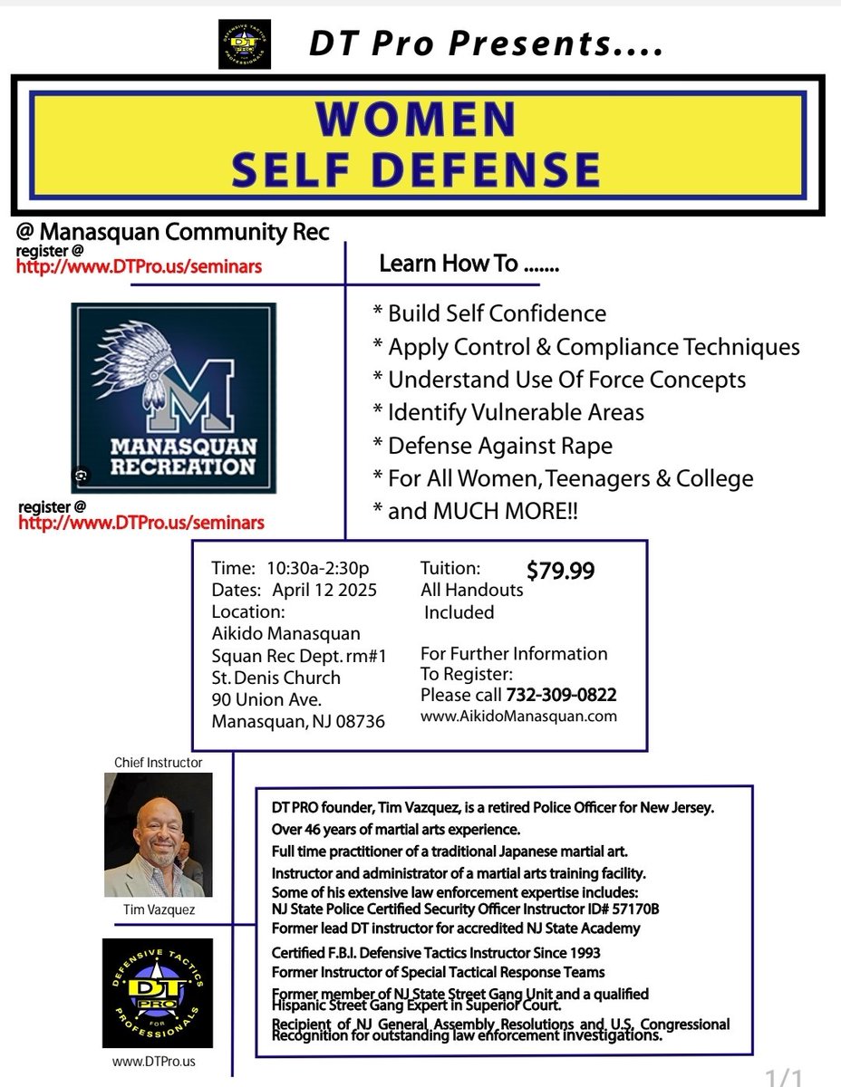 aikidomanasquan's tweet photo. Women Self Defense Seminar 4/12/25
Register now! https://t.co/doY6Lgndme https://t.co/YQqbOIboyj