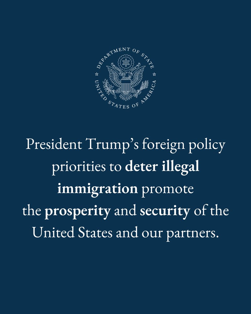 Афзалиятҳои сиёсати хориҷии президент Трамп барои ҷилавгирӣ аз муҳоҷирати ғайриқонунӣ барои шукуфоӣ ва амнияти Иёлоти Муттаҳида ва шарикони мо мусоидат мекунанд.