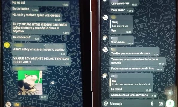 🔴 #Chats escalofriantes de dos #adolescentes que planificaron una #masacre escolar en #Maschwitz

💥👉🏽 Los mensajes de #WhatsApp de dos chicos, de 13 y 15 años, expusieron un plan detallado para un tiroteo en una escuela de Ingeniero Maschwitz.

elargentino.ar/zona-destacada…