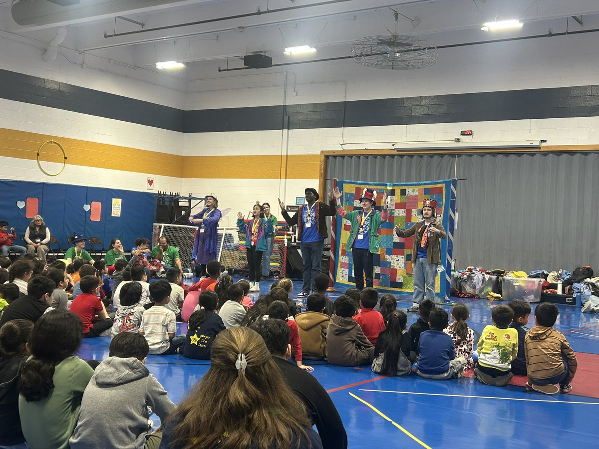 The Griffin’s Tale group from Northwestern performing <a href="/D59JohnJay/">John Jay Elementary</a> today. Super cool as they perform skits based on stories written by John Jay students!! #D59Learns