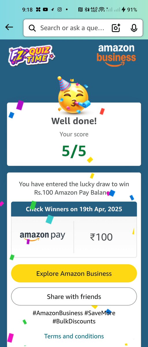 RAMAYANAMKIRAN's tweet photo. #AmazonBusiness
 #SaveMore 
#BulkDiscounts

I played this interesting Quiz on Amazon-Play games at Amazon FunZone  https://t.co/p3PZPX9eNh https://t.co/QfX6JiZo2P