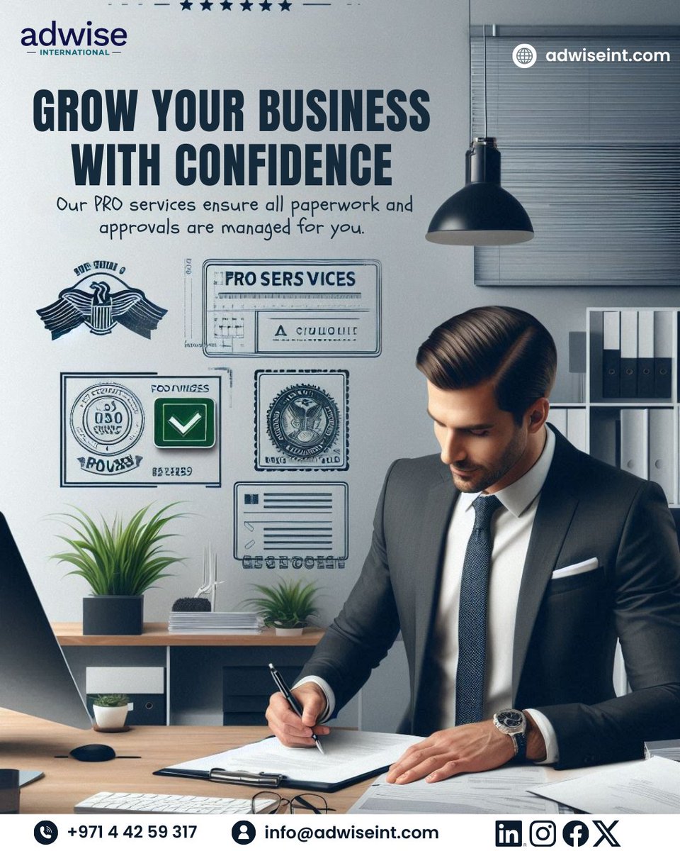 adwise_int's tweet photo. Grow your business with confidence! Let Adwise International handle all your paperwork and approvals.
π Contact us today for seamless PRO services.
#BusinessGrowth #PROServices #BusinessSupport #AdwiseInternational #UAEBusiness #PaperworkManagement #BusinessSolutions https://t.co/4lBP4z4chz