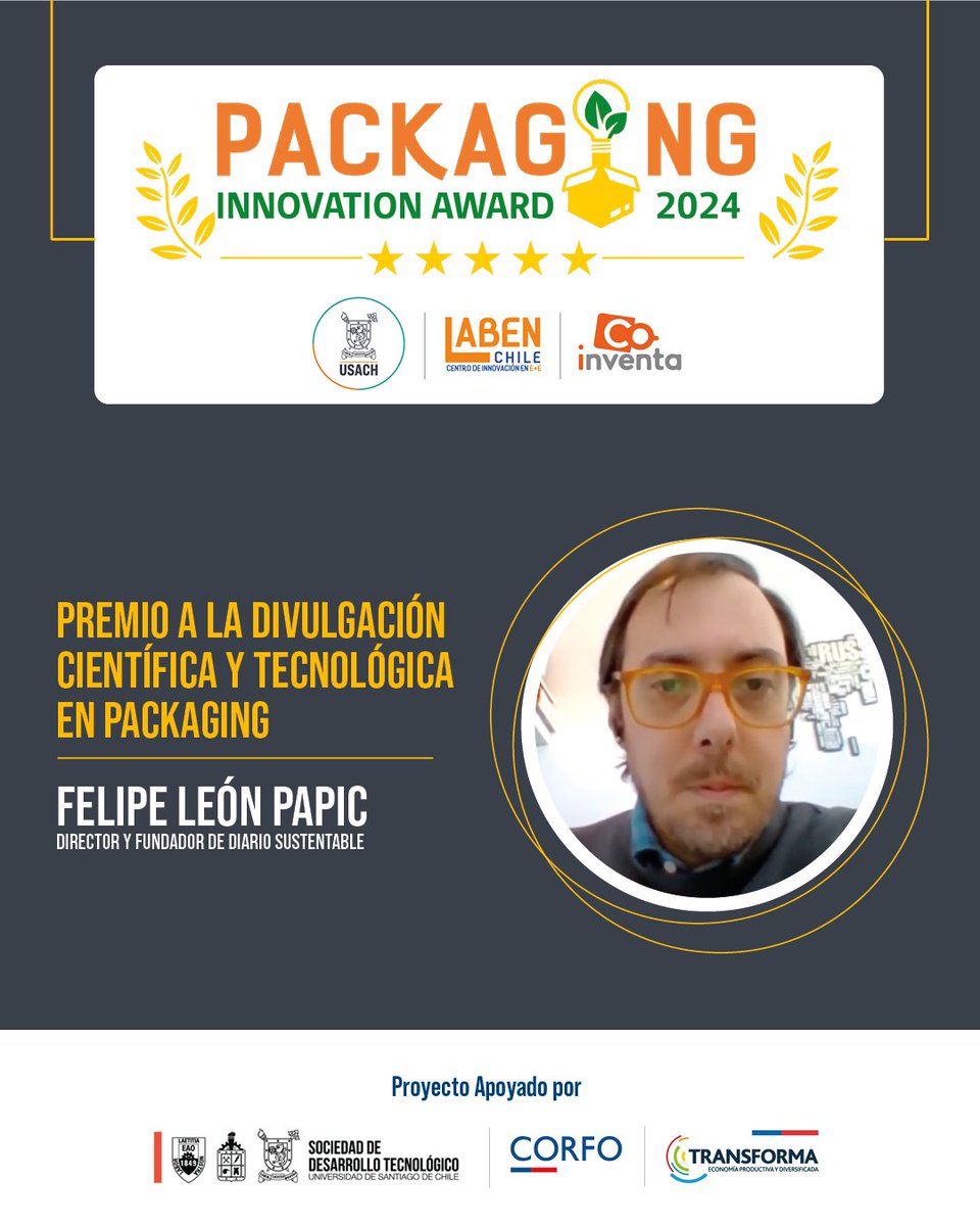 LabenChile (@labenchile) on Twitter photo El director de <a href="/diariosustentab/">Diario Sustentable</a>, Felipe León es distinguido con el Premio a la Divulgación Científica y Tecnológica en Packaging. Por más de 10 años el diario digital busca ser impulsor y agente de cambio, a través de historias que puedan generar impactos en la sociedad. El director de <a href="/diariosustentab/">Diario Sustentable</a>, Felipe León es distinguido con el Premio a la Divulgación Científica y Tecnológica en Packaging. Por más de 10 años el diario digital busca ser impulsor y agente de cambio, a través de historias que puedan generar impactos en la sociedad.