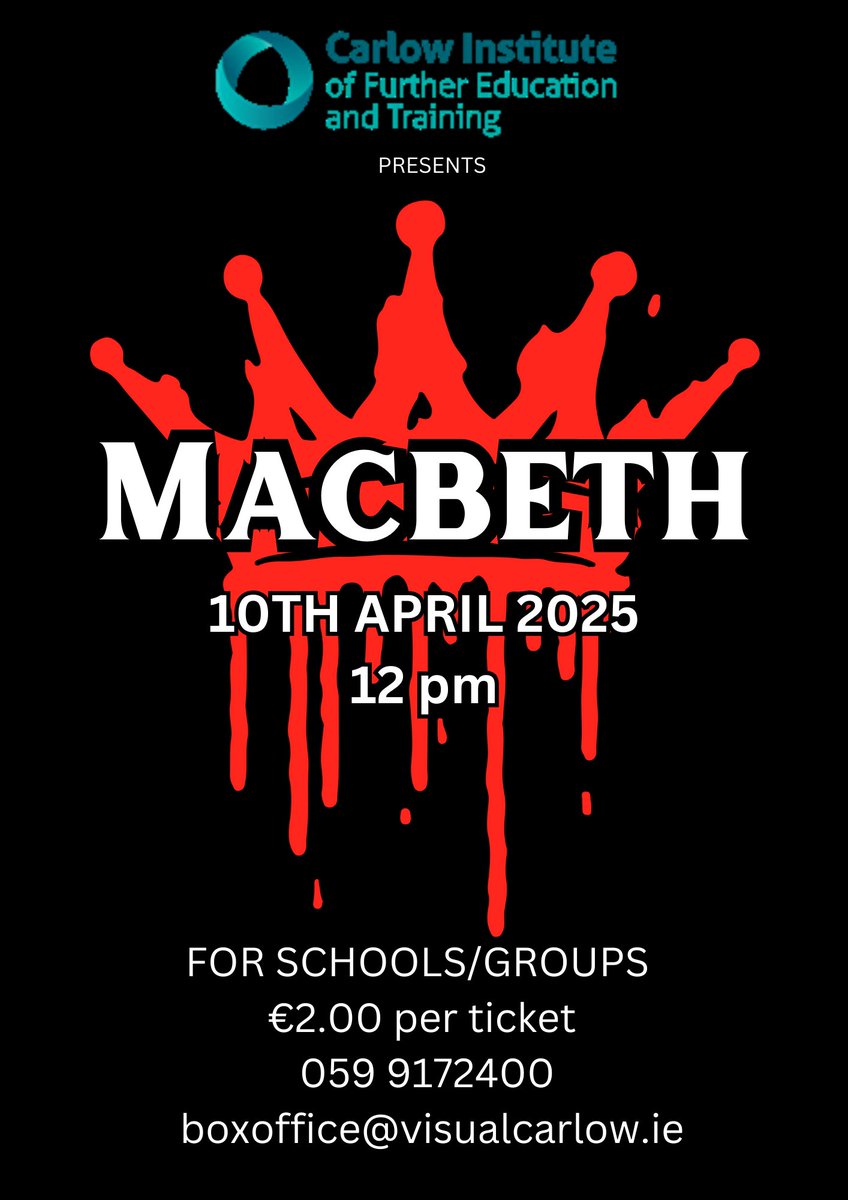 Carlow Institute (@carlowinstitute) on Twitter photo Really looking forward to our matinee <a href="/VisualCarlow/">VISUAL Carlow</a> next week. Schools, community groups please see booking details below <a href="/borriscollege/">Borris College</a> <a href="/cbscarlow/">St. Mary's Academy CBS An Edmund Rice School</a> <a href="/stleoscarlow/">St. Leo's College</a> <a href="/CarlowLTS/">CarlowLittleTheatre</a> <a href="/Pres_Carlow/">Presentation College</a> <a href="/knockbegcollege/">Knockbeg College</a> <a href="/PdlsB/">PDLS Bagenalstown</a> <a href="/TullowCommSch/">Tullow CommSchool</a> <a href="/CLorcain/">Colaiste Lorcain</a> <a href="/ColaisteEoinH/">Coláiste Eoin</a> <a href="/GCCCW1/">Gaelcholáiste CW</a> <a href="/KCETB_Schools/">KCETB Schools</a> 👑👑 Really looking forward to our matinee <a href="/VisualCarlow/">VISUAL Carlow</a> next week. Schools, community groups please see booking details below <a href="/borriscollege/">Borris College</a> <a href="/cbscarlow/">St. Mary's Academy CBS An Edmund Rice School</a> <a href="/stleoscarlow/">St. Leo's College</a> <a href="/CarlowLTS/">CarlowLittleTheatre</a> <a href="/Pres_Carlow/">Presentation College</a> <a href="/knockbegcollege/">Knockbeg College</a> <a href="/PdlsB/">PDLS Bagenalstown</a> <a href="/TullowCommSch/">Tullow CommSchool</a> <a href="/CLorcain/">Colaiste Lorcain</a> <a href="/ColaisteEoinH/">Coláiste Eoin</a> <a href="/GCCCW1/">Gaelcholáiste CW</a> <a href="/KCETB_Schools/">KCETB Schools</a> 👑👑