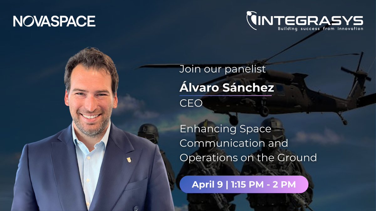IntegrasysSA's tweet image. Exciting News! 🚀
Our CEO, Álvaro Sánchez, joins the panel &quot;Enhancing Space Communication and Operations on the Ground&quot; at Space Symposium! 🗓️ April 9, 1:15-2:00 PM, Cheyenne Mountain Resort.
Join us! ✨ 
#SpaceCommunication #SatelliteTechnology #LeadersInSpace