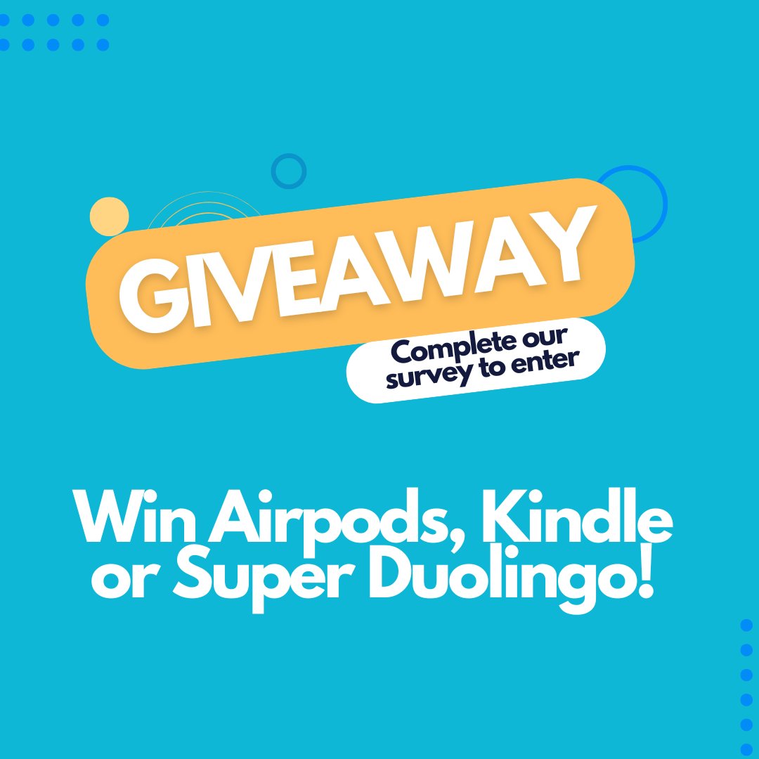 Understanding more about how, where and why you want to study helps us provide the right support and advice to students like you!
  
Complete our survey, for the chance to win Apple AirPods, an Amazon Kindle or a year of Super Duolingo.

Enter ➡️ surveymonkey.com/r/FAMemail