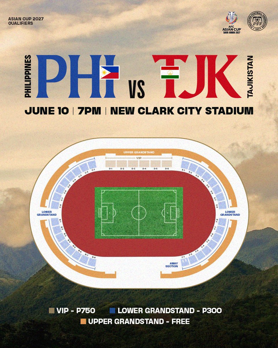 pmnft_official's tweet photo. Our biggest game of the year.

Tickets for our match against TAJIKISTAN on June 10 are now on sale!

Get your FREE Upper Grandstand tickets at https://t.co/IIwc90foM3. For bulk orders (10 or more), simply sign up via this link: https://t.co/rz5xKy8RC7

Laban Pilipinas! 🇵🇭 https://t.co/mQe6YKXORr