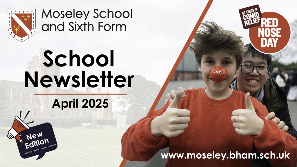 Moseley School (@moseleyschool) on Twitter photo 🚨 Our April Newsletter is here! Inside this issue:
📚 Dr Sarb Clare’s inspiring visit: <a href="/AcutemedSarbc/">Sarb Clare MBE</a>
🎭 Comic Relief celebrations <a href="/comicrelief/">Comic Relief</a>
🩺 Lifesaving skills with StreetDoctors <a href="/StreetDoctors/">StreetDoctors</a>
🔧 Engineering in Action with <a href="/SmallpeiceTrust/">The Smallpeice Trust</a>
➡️ moseley.bham.sch.uk/wp-content/upl… 🚨 Our April Newsletter is here! Inside this issue:
📚 Dr Sarb Clare’s inspiring visit: <a href="/AcutemedSarbc/">Sarb Clare MBE</a>
🎭 Comic Relief celebrations <a href="/comicrelief/">Comic Relief</a>
🩺 Lifesaving skills with StreetDoctors <a href="/StreetDoctors/">StreetDoctors</a>
🔧 Engineering in Action with <a href="/SmallpeiceTrust/">The Smallpeice Trust</a>
➡️ moseley.bham.sch.uk/wp-content/upl…