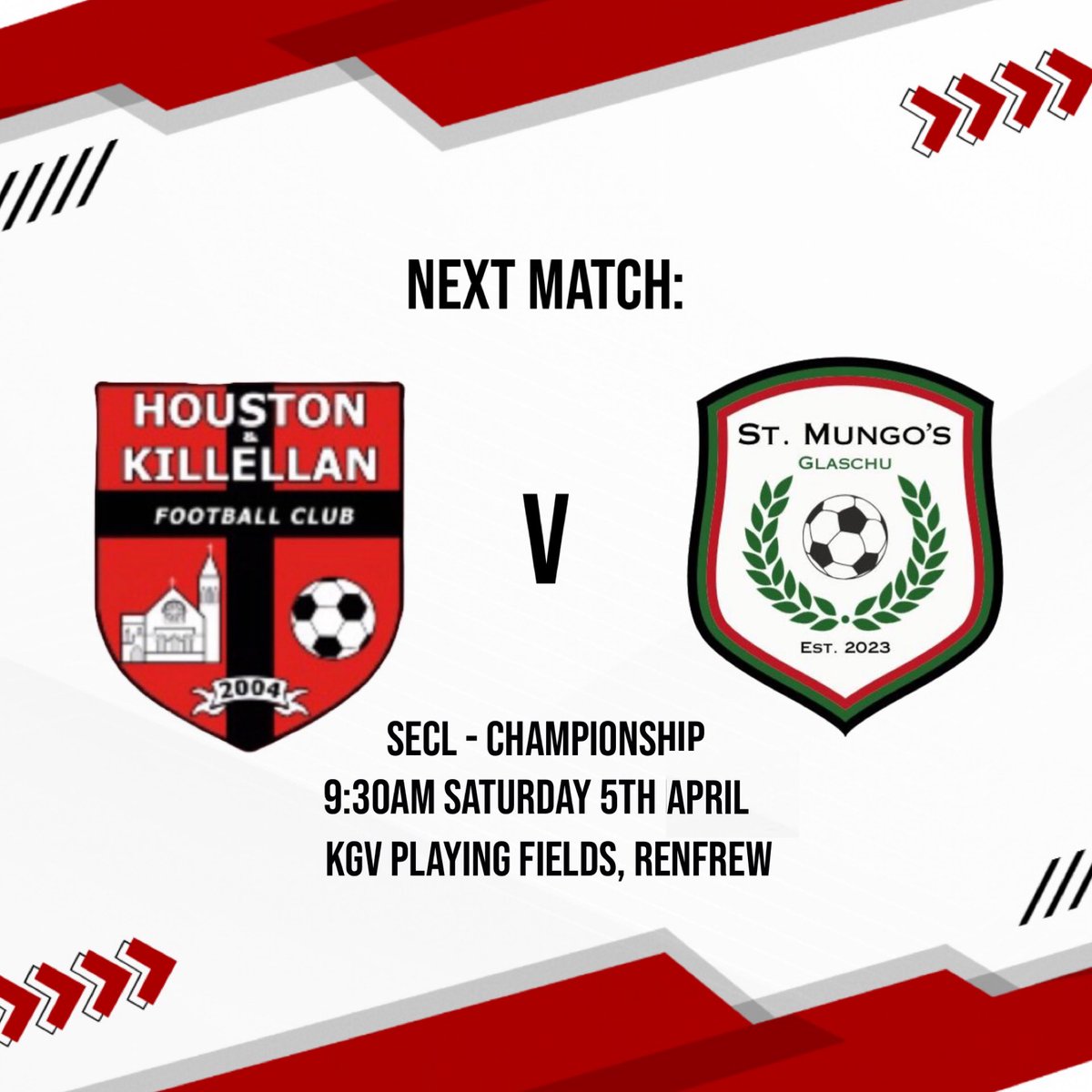 Back in action tomorrow thankfully after quite a few weeks without a game. Looking forward to getting back into it as we take on St Mungo’s at the KGV ⚽️