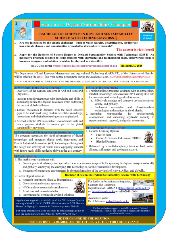 LarmatUon's tweet photo. Are you fascinated by the challenge i.e  water scarcity, desertification, biodiversity)
loss, climate change -Apply for Bachelors in DSST by 30th April 2025 -An innovative program designed to equip students with knowledge and technological skills. Apply https://t.co/MvtJUod1JR https://t.co/eqPXSBI3xI