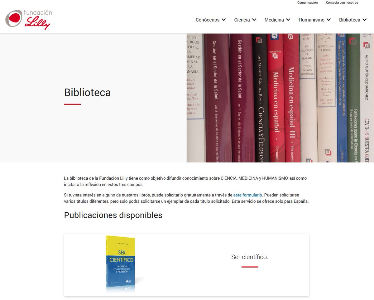 Lluis Montoliu (@lluismontoliu) on Twitter photo La <a href="/FundacionLilly/">Fundación Lilly</a> pone generosamente a disposición de quien esté interesado ejemplares de mi último libro #SerCientífico la ciencia como vocación y profesión, editado por <a href="/comareseditor/">Editorial Comares</a> Los libros pueden solicitarse a través de la biblioteca web de la FL.
fundacionlilly.com/bibliotecadisp… La <a href="/FundacionLilly/">Fundación Lilly</a> pone generosamente a disposición de quien esté interesado ejemplares de mi último libro #SerCientífico la ciencia como vocación y profesión, editado por <a href="/comareseditor/">Editorial Comares</a> Los libros pueden solicitarse a través de la biblioteca web de la FL.
fundacionlilly.com/bibliotecadisp…