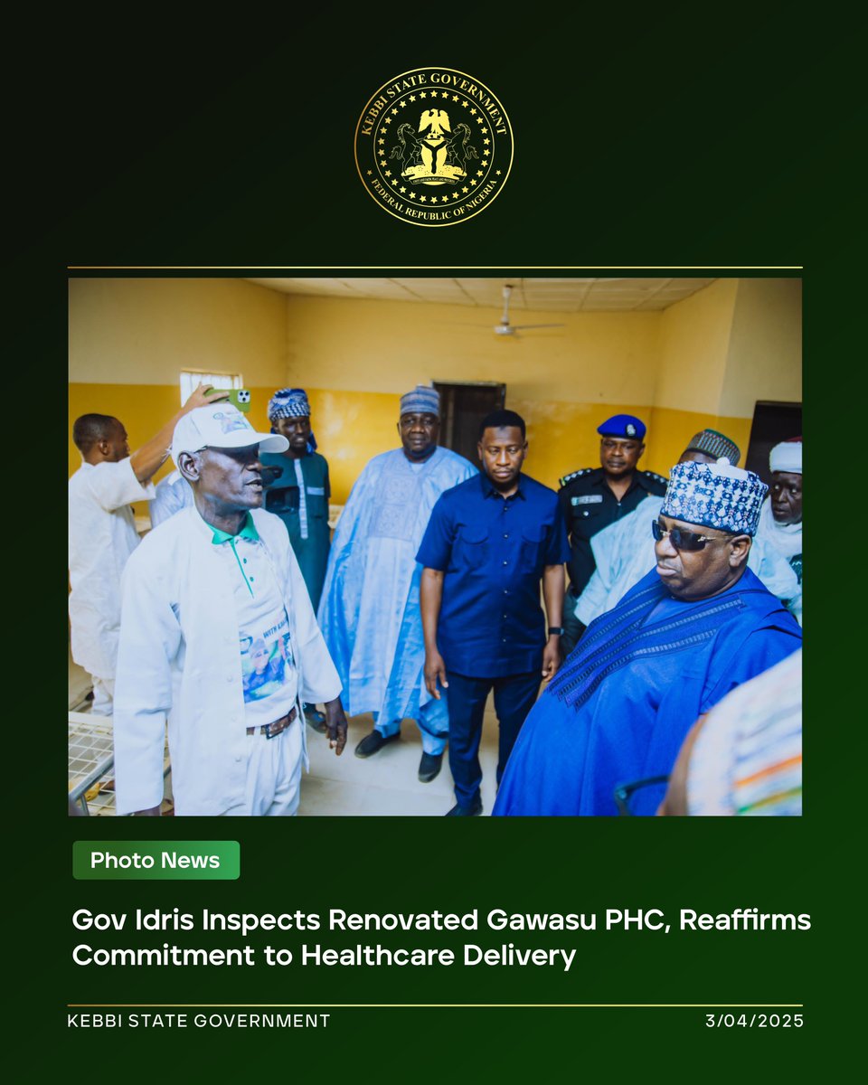 Kebbi State Governor, <a href="/NasiridrisKG/">Dr. Nasir Idris</a> has reaffirmed his administration's commitment to improving healthcare delivery, particularly in rural areas. During an inspection visit to the renovated Gawasu Primary Health Centre,