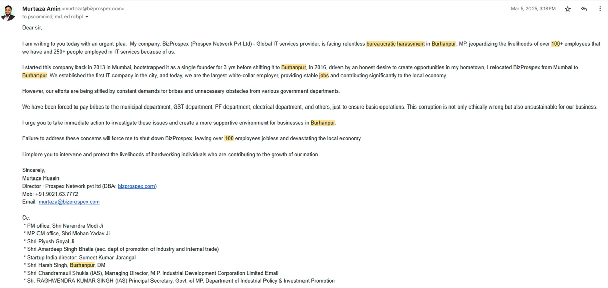 murtuzi's tweet photo. PMO office forwarded the grievance to labor commissioner in MP, who never responded.

I am attaching the grievance below, let's see if you can help.

Couple of things I want you to help me with are below:

Check SS attached below. https://t.co/TW7FAguP6N