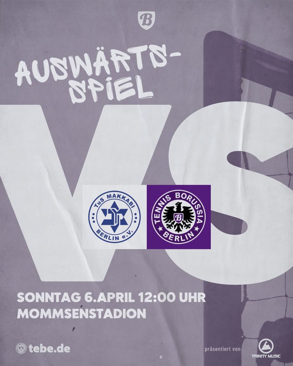 Am Sonntag spielen wir schon um 12 Uhr “auswärts”, aber zuhause im Mommsenstadion gegen unsere Nachbarn vom TuS Makkabi. 

Und Hans Rosenthal Geburtstag wird auch gefeiert. Wir freuen uns auf Euch! 

💜