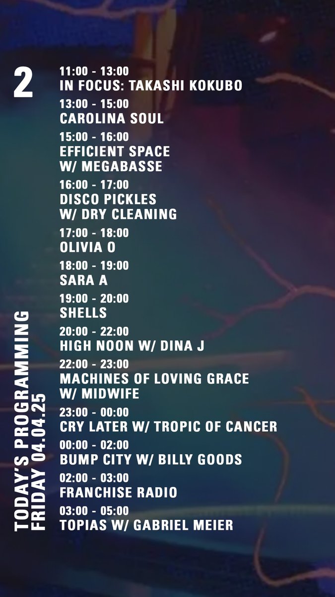 today on nts.live/2
<a href="/carolinasoulrec/">Carolina Soul</a> <a href="/drycleaningband/">Dry Cleaning</a> +++