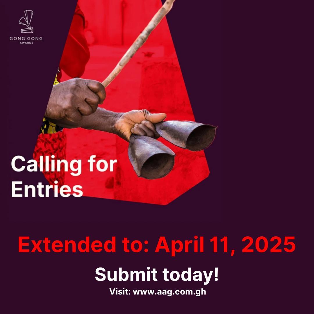 The Gong Gong Awards 2024 entry deadline is now April 11, 2025. Don’t miss your chance to showcase your best work.More time to shine

Submit now: aag.com.gh

#GongGongAwards2024 #CallingForEntries #CreativityUnleashed