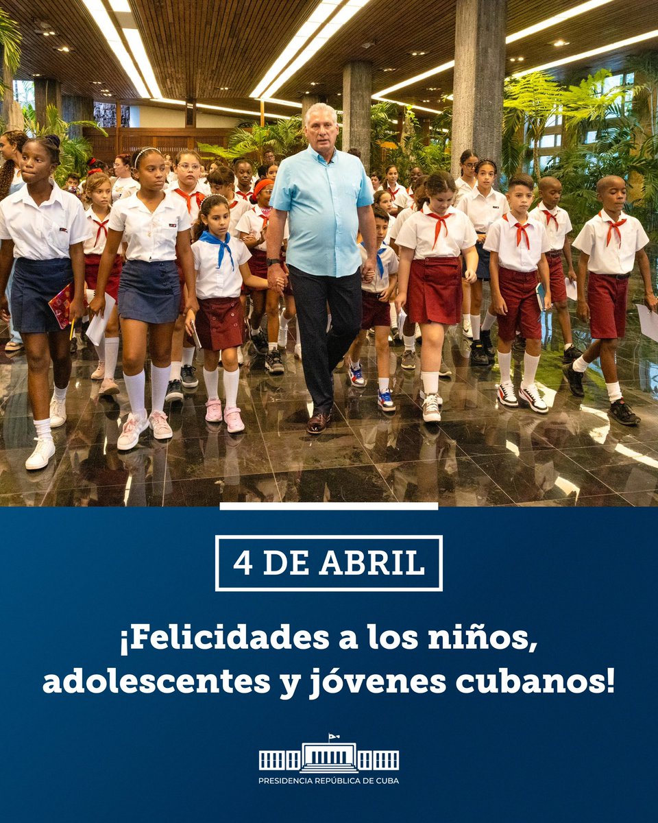 ¡Feliz día a la niñez y la juventud cubana!

El 4 de abril será siempre día de fiesta para quienes fuimos, quienes son y quienes serán, orgullosos pioneros de la <a href="/OPJMCuba/">OPJM Cuba</a> y comprometidos militantes de la <a href="/UJCdeCuba/">UJC de Cuba</a>.

#SiempreJoven 🇨🇺